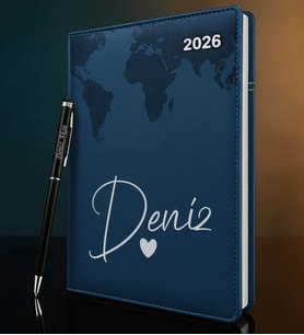BK Gift Kişiye Özel İsimli Termo Sert Kapak 2026 Lacivert Ajanda & Kalem -13, Öğretmenler Günü Hediyesi, Yeni İş Hediyesi