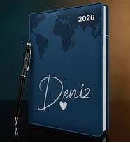 BK Gift Kişiye Özel İsimli Termo Sert Kapak 2026 Lacivert Ajanda & Kalem -13, Öğretmenler Günü Hediyesi, Yeni İş Hediyesi