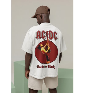 AC DC Back In Black Baskılı Unisex Oversize Rock Metal Tişört