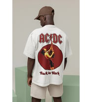 AC DC Back In Black Baskılı Unisex Oversize Rock Metal Tişört