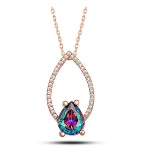Rose Mistik Topaz Zirkon Taşlı 925 Ayar Gümüş Kadın Kolye