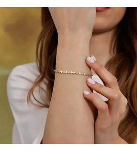 Goldium 14 Ayar Altın Sıralı Model Yonca Bileklik (Sarı)