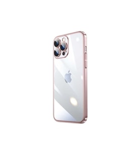 Apple iPhone 14 Pro Max Uyumlu Kılıf Sert PC Renkli Çerçeveli Zore Riksos Kapak (Rose Gold Altın)