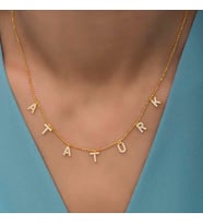 Gümüş Gold Atatürk Yazılı Bayan Kolye
