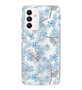 Samsung Galaxy M23  Kapak Floral Mavi Tasarımlı Şeffaf  Kılıf