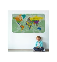 Eğitici Ülke ve Başkent Okyanus Detaylı Atlası Dünya Haritası Duvar Sticker-3835-60x105