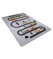 Gri Halı Modern Kareli Desenli Salon Halısı Yıkanabilir Kaymaz Taban Polyester Çocuk