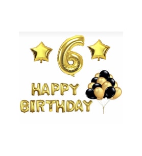 Gold 6 Yaş Happy Bırthday Folyo Balonlu Yıldızlı Set