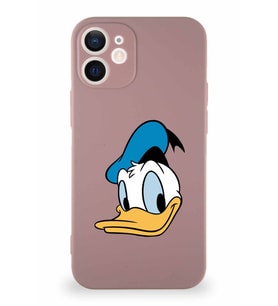 Apple iPhone 12 Mini Soft Premier Kapak Donald Duck-B Tasarımlı Silikon Kılıf - Pudra (Şeffaf)
