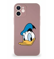 Apple iPhone 12 Mini Soft Premier Kapak Donald Duck-B Tasarımlı Silikon Kılıf - Pudra (Şeffaf)