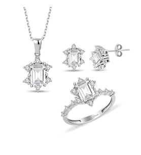 Modern Baget Altın Set (Beyaz)