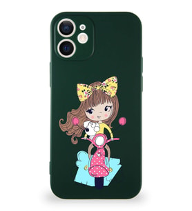 Apple iPhone 12 Mini Soft Premier Kapak Vespagirl Tasarımlı Silikon Kılıf - Yeşil (Şeffaf)