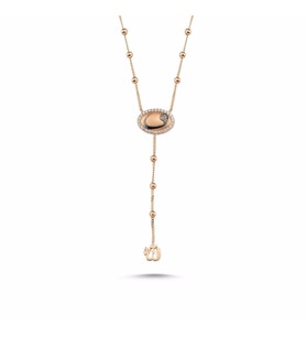 Altın Vav Kolye 14K Rose Dorika Zincirli (Çok Renkli)