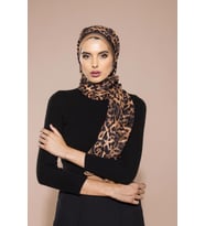 Leopar Desen Pavia Seri Şal Eşarp Askısı ile Birlikte 90X200 cm Karamel Siyah-90