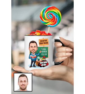Erkek Edebiyat Öğretmenine Hediye Karikatürlü Siyah Kupa Bardak