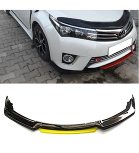 Toyota Corolla 2009-2014 Sarı Renkli Şeritli Dilli Ön Lip 4 Prç Parlak Siyah ABS