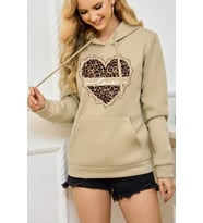 Kalp Baskılı Oversize Sweatshirt (Bej)