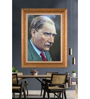 Altın Varaklı Çerçeveli Paspartulu Atatürk Tablo nh252 (Gold)
