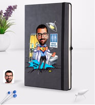 BK Gift Kişiye Özel Erkek Doktor Karikatürlü Siyah Termo Deri Defter 16x24cm Model 1