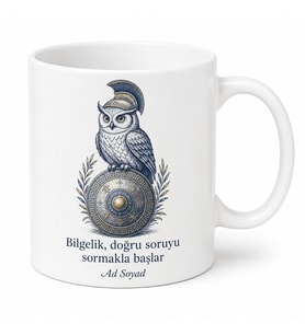Athena Baykuşu ve Kalkan Çizimli Bilgelik Zeka Temsili Kupa Bardak Hediye