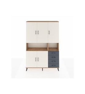 Arges Dolap 7 Raflı 4 Çekmeceli 5 Kapaklı 132x30x195 Çam-Aytaşı/Antrasit