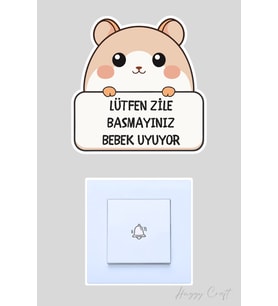 Lütfen Zile Basmayınız Bebek Uyuyor Şirin Kedi Sticker Kapı Zili Etiketi