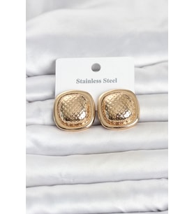 316L Çelik Gold Renk Düğme Model Kadın Küpe