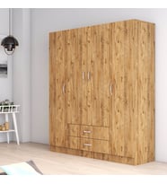 4 Kapılı İki Çekmeceli Geniş Gardrop Çam - GRD0602 (Sarı)