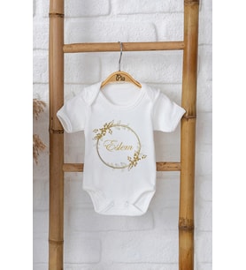 Pia Baby Premium %100 Pamuk İsme Özel Organik Baskılı Çıtçıtlı Bebek Body Zıbın Modelleri 5049-16 (Ekru)