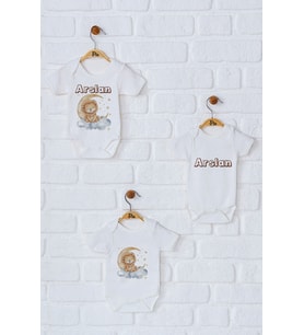 Pia Baby Premium %100 Pamuk İsme Özel Organik Baskılı Üçlü Set Çıtçıtlı Bebek Body Zıbın Modelleri 5015-18 (Ekru)