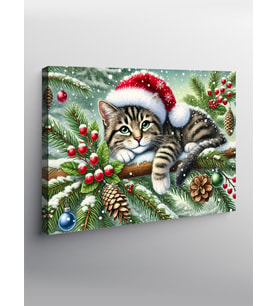 Kanvas Tablo Noel Kedisi Neşesi