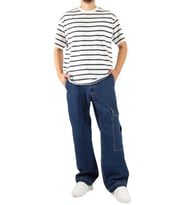 Denim Mavi Yan Cepli Düğme Detaylı Wide Leg Pantolon