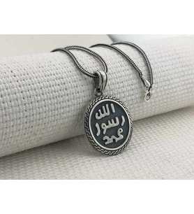 Allah Resulu Muhammet 925 Ayar Gümüş Erkek Kolye
