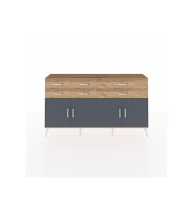 Arges Konsol 3 Raflı 6 Çekmeceli 4 Kapaklı 176x30x99 Çam-Antrasit/Çam