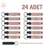 Üniversite Mezuniyet Etkinliğine, 24'lü Set, İsim Yazılan Hediye Deri Anahtarlık, Pudra & Lacivert