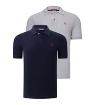 İKİLİ SET T8561 DEWBERRY ERKEK TSHIRT-GRİ - LACİVERT (Karışık)