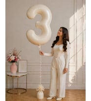 3 Rakamlı Krem 76 cm Helyum Balon