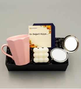 Pembe Kupa & Bubble Mum & Krom Kaplama Makyaj Aynası