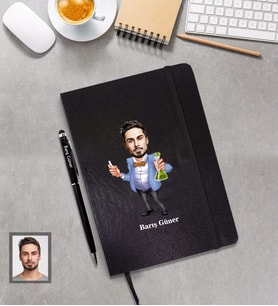 Kişiye Özel Öğretmen Karikatürlü  Siyah Defter Kalem Hediye Seti Bay-18