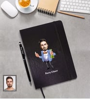 Kişiye Özel Öğretmen Karikatürlü  Siyah Defter Kalem Hediye Seti Bay-18