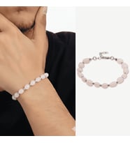 Gümüş Renk Metal Zincirli Dorika Top Süslemeli Amorf Pembe Kuvars Doğaltaş Erkek Bileklik