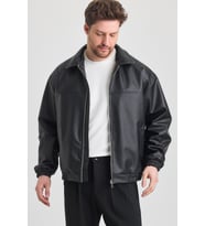 Oversize Erkek Siyah Deri Ceket