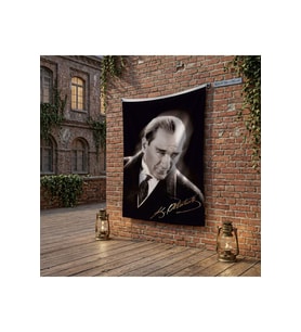 Mustafa Kemal Atatürk Askeri Üniformalı poster Bayrak Raşel Kumaş 100x150 cm ATA42
