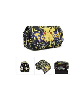 Pokemon Pikachu Çift Fermuarlı Büyük Kalem Kutu Siyah Gri Sarı