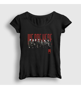 Presmono Kadın Siyah We Are Here K-Pop Monsta X T-Shirt 275233tt
