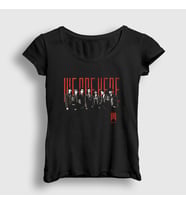 Presmono Kadın Siyah We Are Here K-Pop Monsta X T-Shirt 275233tt