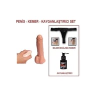 19 cm Belden Bağlamalı Titreşimli Realistik Dildo Penis Set
