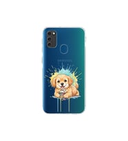 Samsung Galaxy M21 ile Uyumlu Splash Köpek Tasarımlı Şeffaf Silikon Kılıf