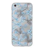 Apple iPhone 5Kamera Korumalı Tıpalı Kapak Floral Mavi Tasarımlı Şeffaf Kılıf