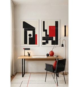 Modern Geometrik Soyut Tasarım 2’li Ahşap Çerçeveli Tablo Seti